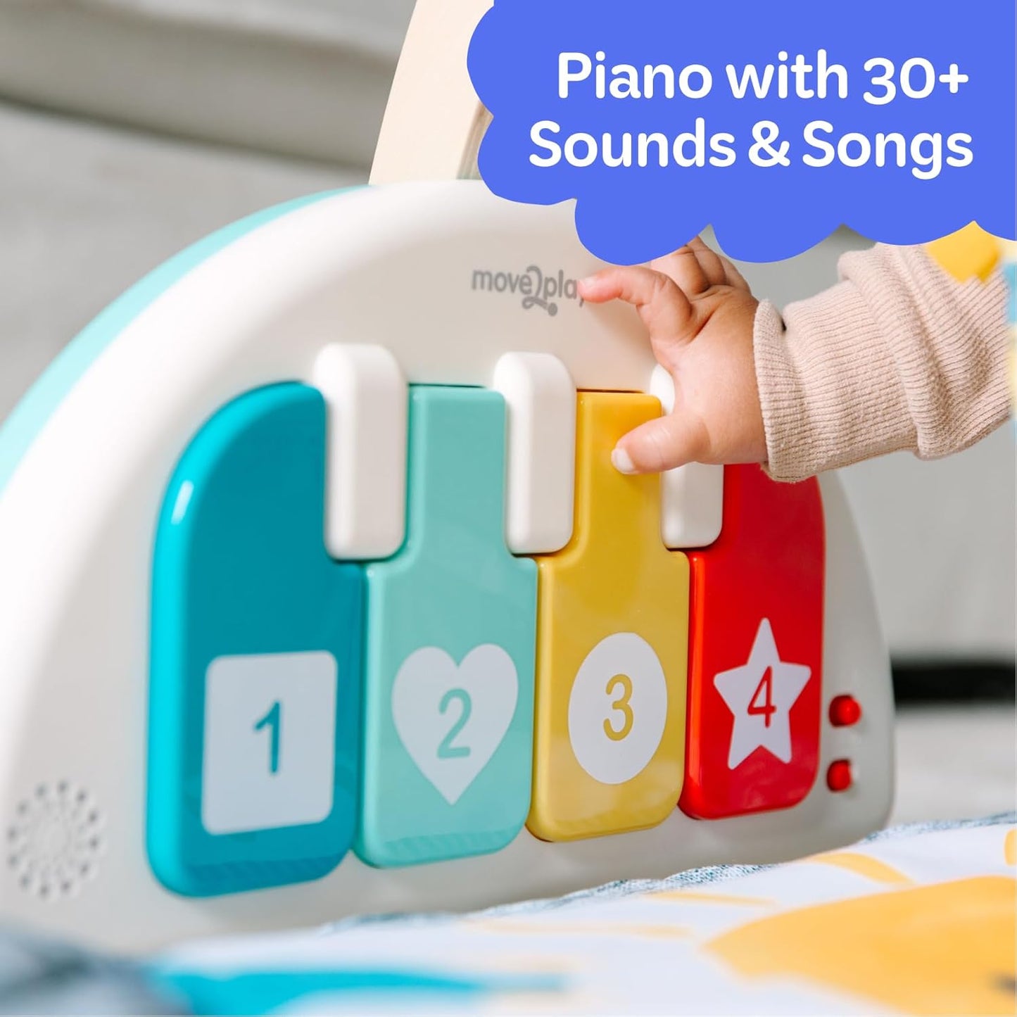 Move2Play, Montessori-Inspired Wooden Interactive Baby Play Gym | Kick & Play Piano | Thickly Padded Floor Play Mat | Tummy Time Must Have | Playmat for Newborns & Infants | Ages 0, 3, 6+ Months