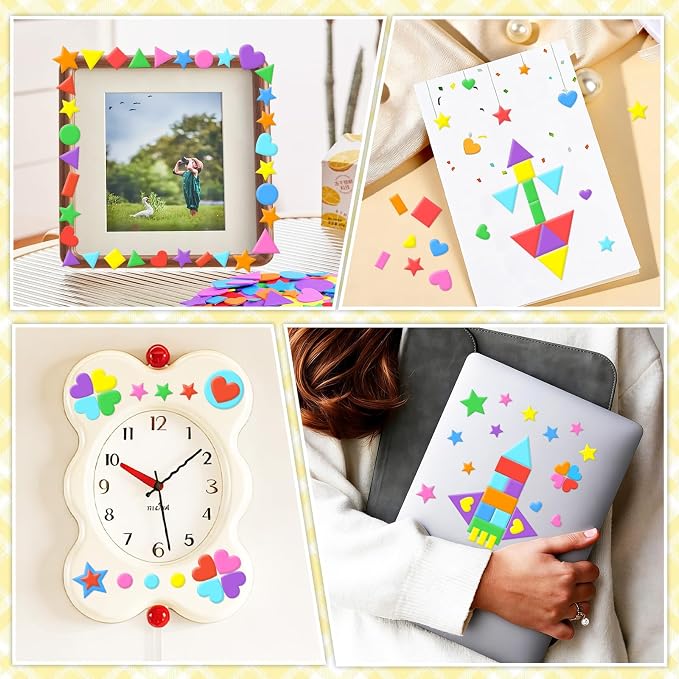 3400Pcs Foam Stickers Foam Shape Stickers Heart Star Square Geometric Sticker