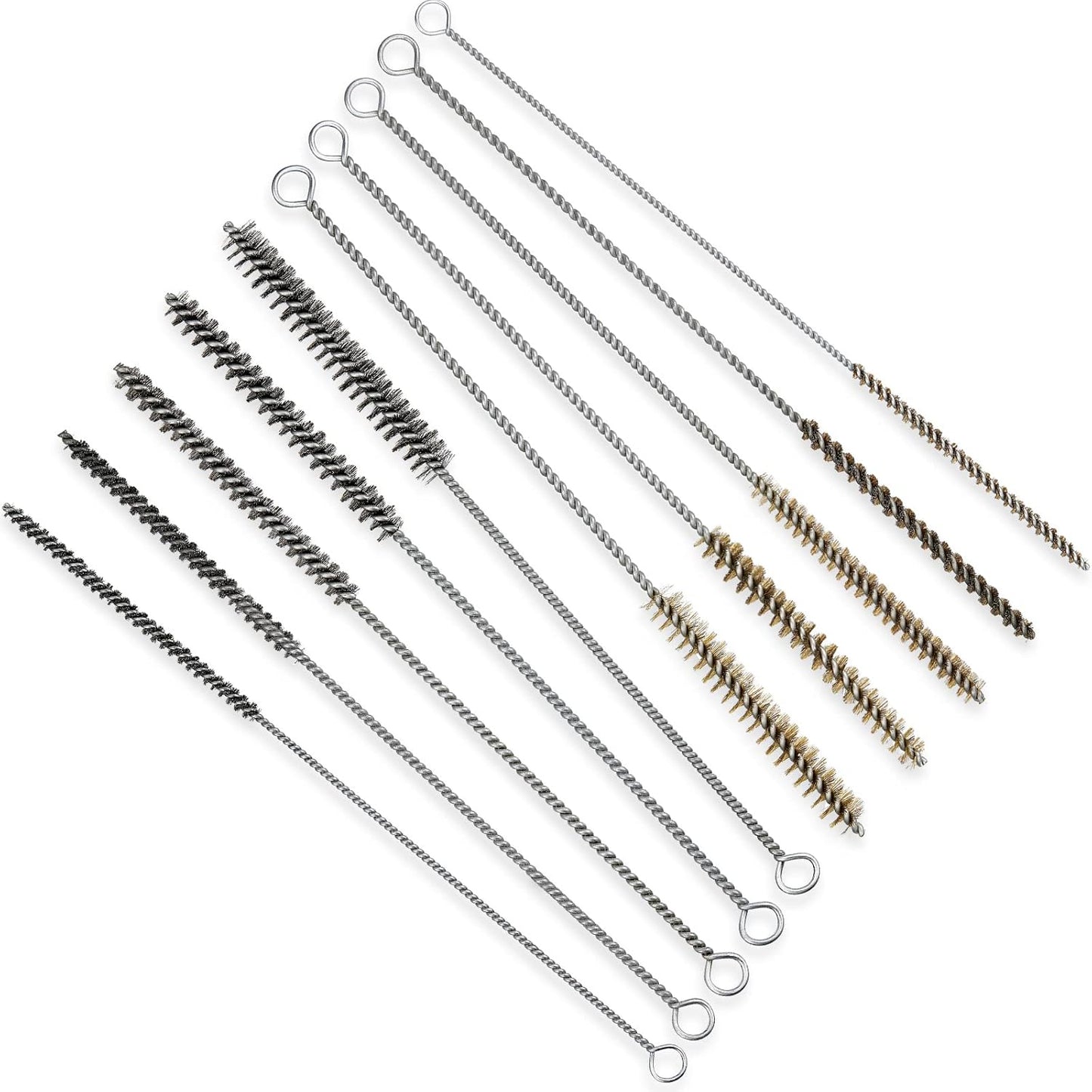 Wire Tube Brushes Bulk for Cleaning Pipe Tube Brass Stainless Steel Round Wire Brush for Auto Parts Christmas, Bottles, Tubes, 5 Sizes(10 Pieces)