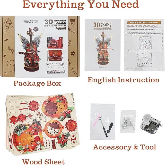 3D Puzzles for Adults, Wooden Model Kits-Music Box, DIY Mechanical Musical