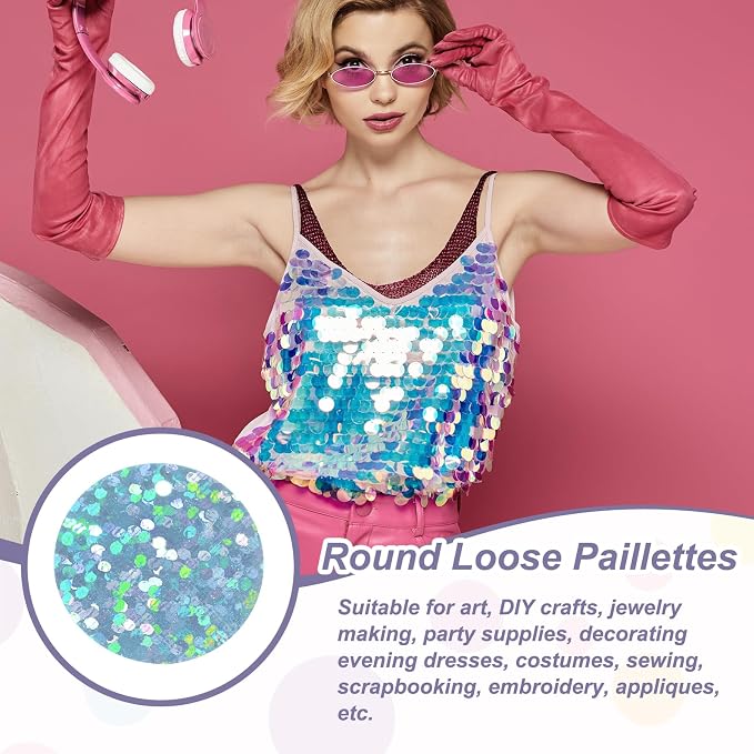 MECCANIXITY 700 Pcs Flat Round Sequins 15mm/0.6 Inch Loose Paillettes Craft