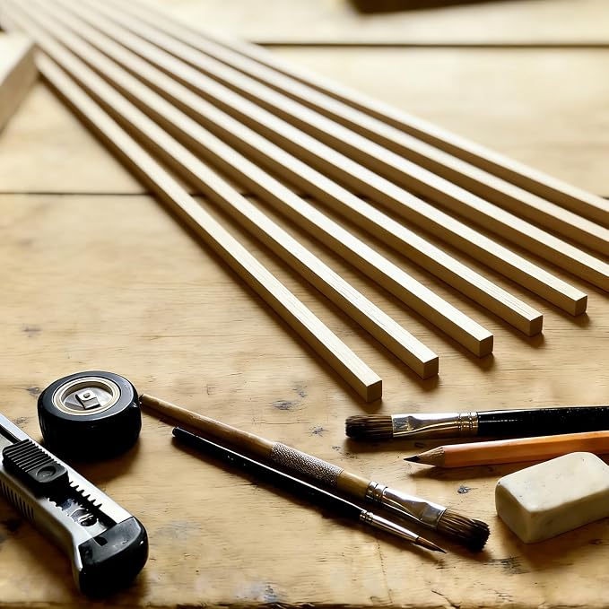 50PCS Square Wooden Dowels, 3/16" X 3/16" X 12"Square Dowels | Beautifully