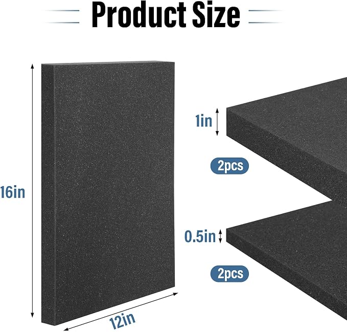 4pcs High Density Packing Foam Sheets, 2 Size Black Polyurethane Foam Padding