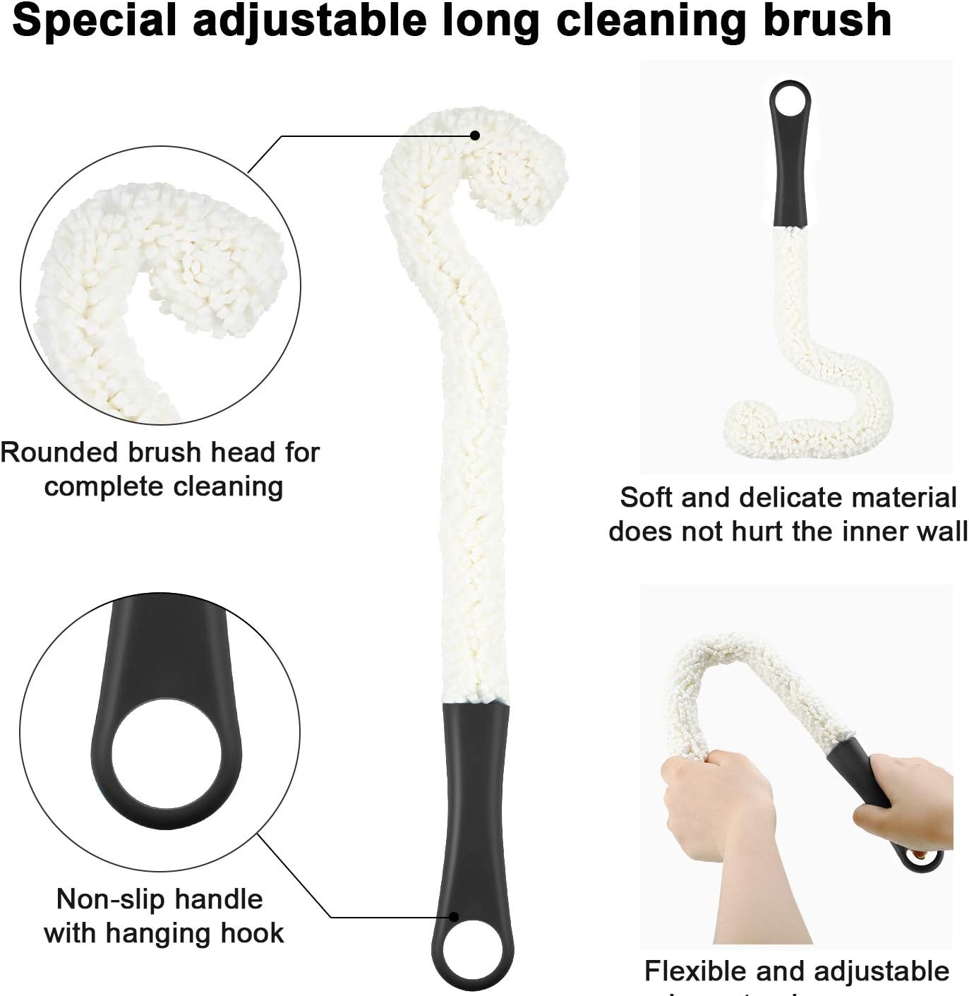 Boao 3 Pcs Decanter Cleaning Brush Wine Glass Decanter Flexible Bottle Brush Set with Cleaning Beads Household Tools for Bottle Goblets Glasses Cups(Black)