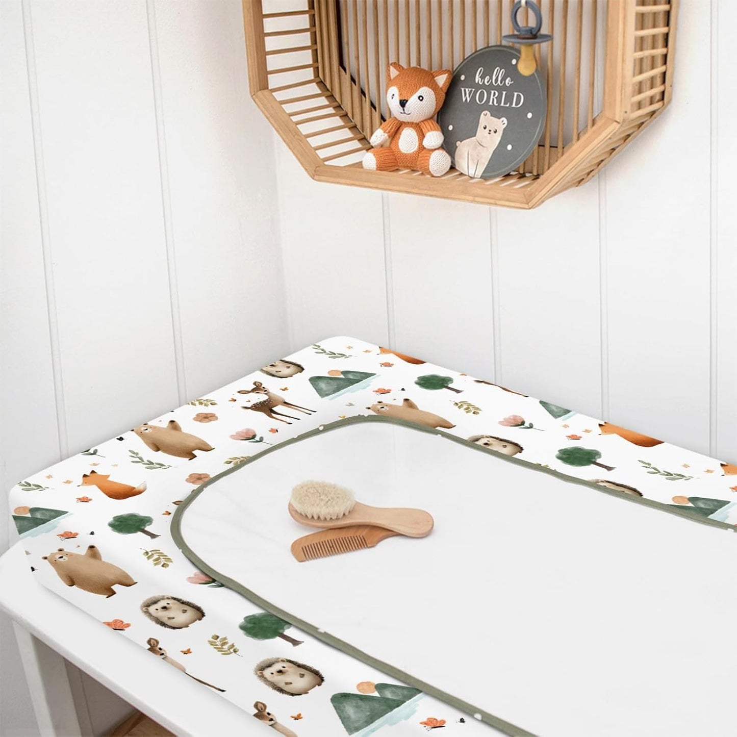 HawSkgFub Boho Animals Changing Pad Cover for Baby Girls Boys, Natural Forest Bear Deer Fox Diaper Change Table Covers, Soft Stretchy Safe Snug Fitted Changing Mat Sheets Fit 32"/34" x 16"