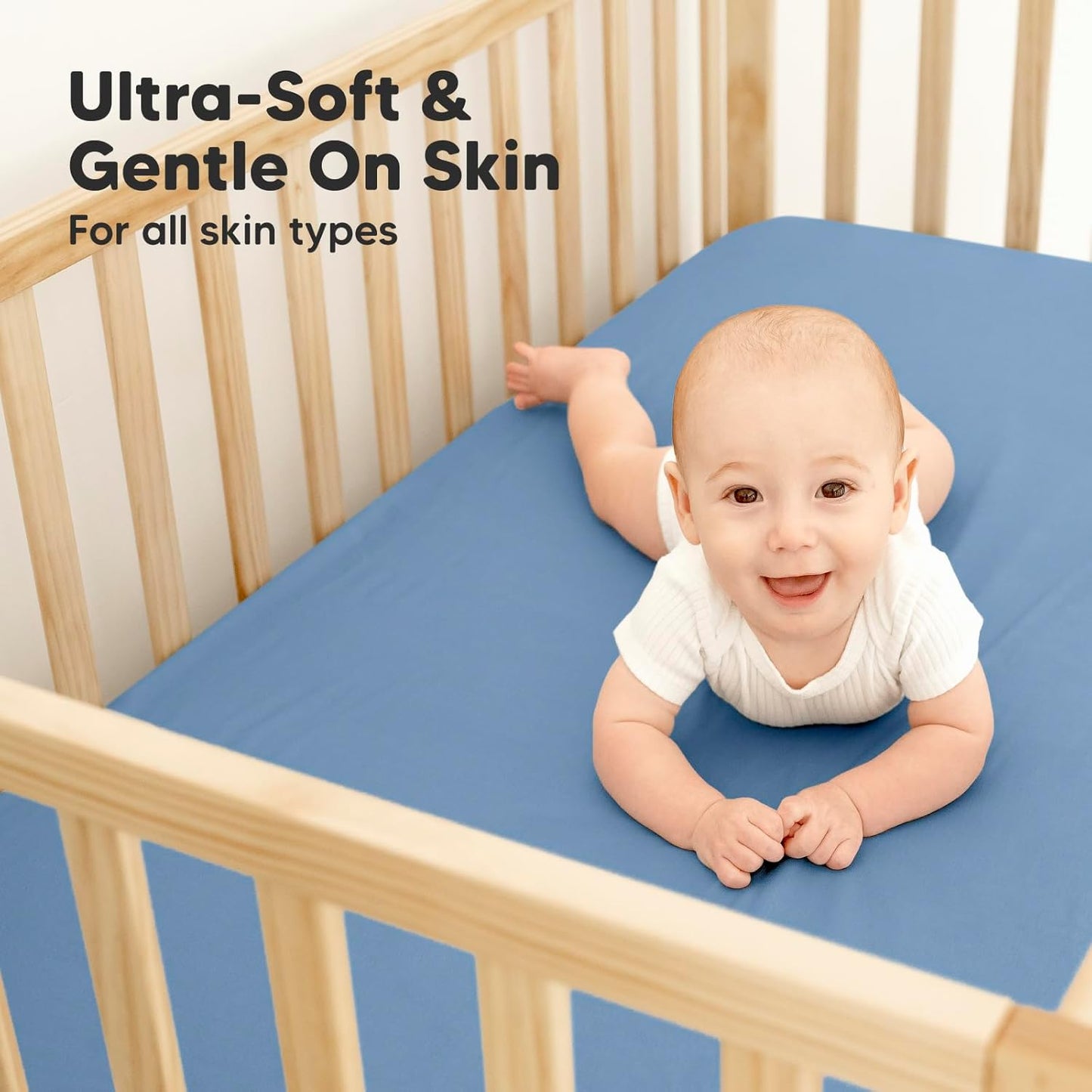 2-Pack Waterproof Baby Crib Sheets for Boys, Girls - 52x28 Viscose Derived from Bamboo Toddler Bed Sheet Neutral, Fitted Crib Mattress Protector Cover for Baby Bedding, Soft & Gentle (Slate)