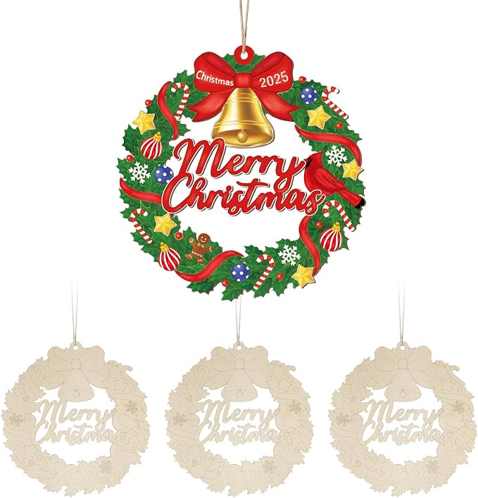 Paintable Christmas Ornaments 3 Sets, Wooden Ornaments to Paint, Unfinished
