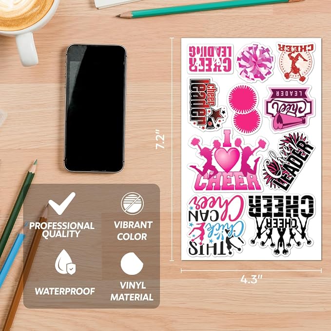 Cheerleading Motivational Quote Stickers Pack 50Pcs Vinyl Waterproof Sticker Set