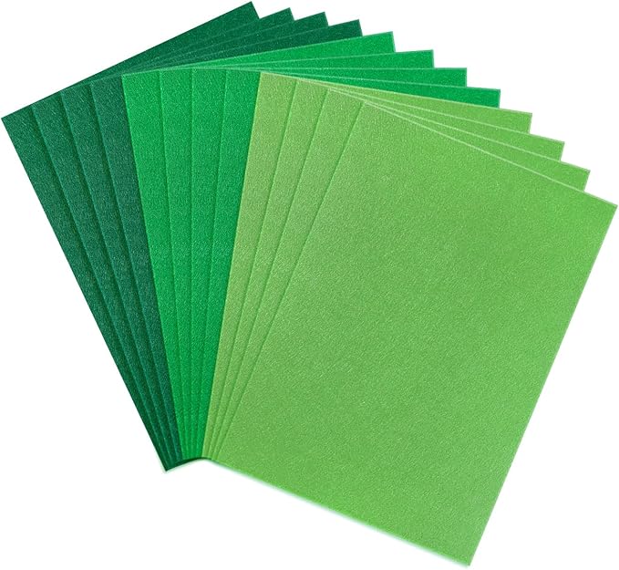 12 PCS Felt Fabric Sheets Shades of Green, 7.87*11.8 inch A4 Stiff Felt Squares