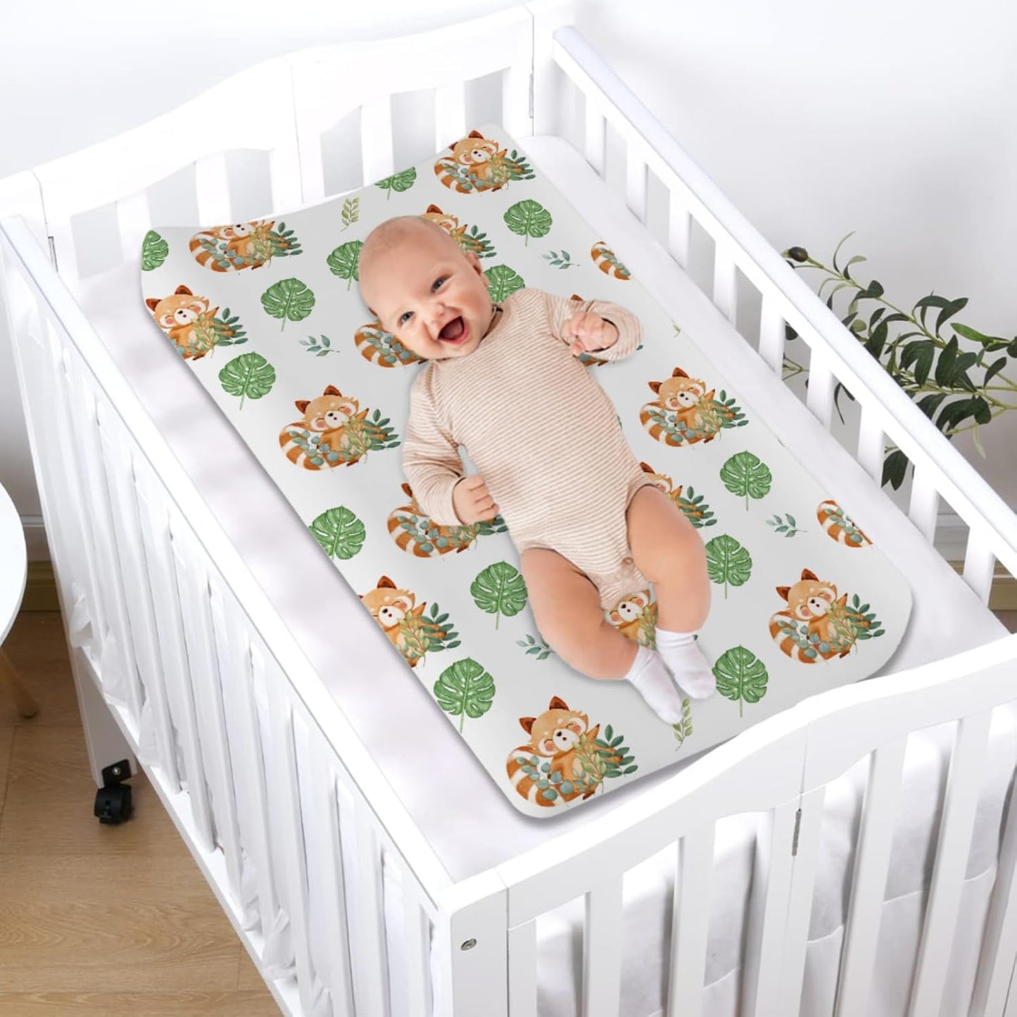 Cartoon Panda Tropical Leaves Changing Pad Cover Cute Panda Boho Leaf Diaper Changing Table Cover Sheets for Boy Girl Animal Wildlife Soft Stretchy Snug Fitted Baby Changing Table Mats 32''x16''
