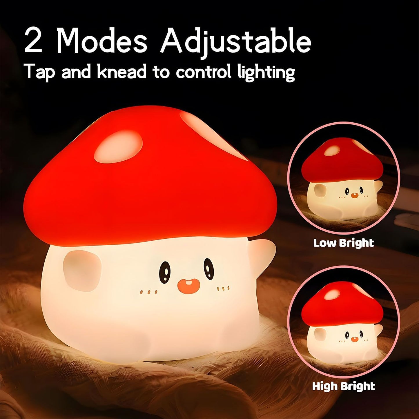 Mushroom Silicone Night Light for Kids - Color Changing Lamp with Soft Touch, USB Rechargeable, Long Battery Life & Touch Control - Cute Decorative LED Mushroom Light