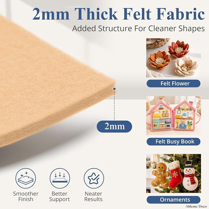 12" x 12" Felt Sheets for Crafts, 2mm Stiff Felt Fabric, Nude | 2mm Thick Stiff
