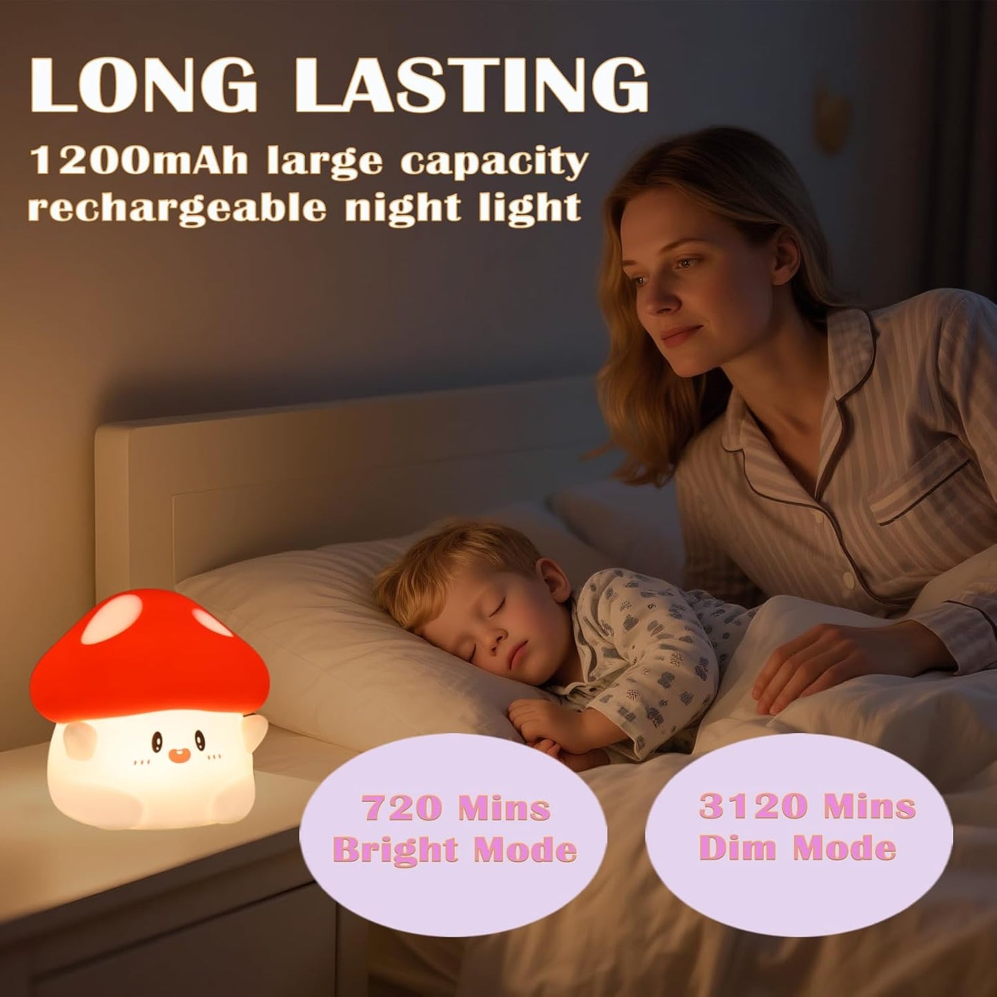 Mushroom Night Light with Squishy Soft Silicone, RGB Flashing Color, Dimmable Rechargeable Portable Touch Mushroom Gifts Decor for Girls Boys