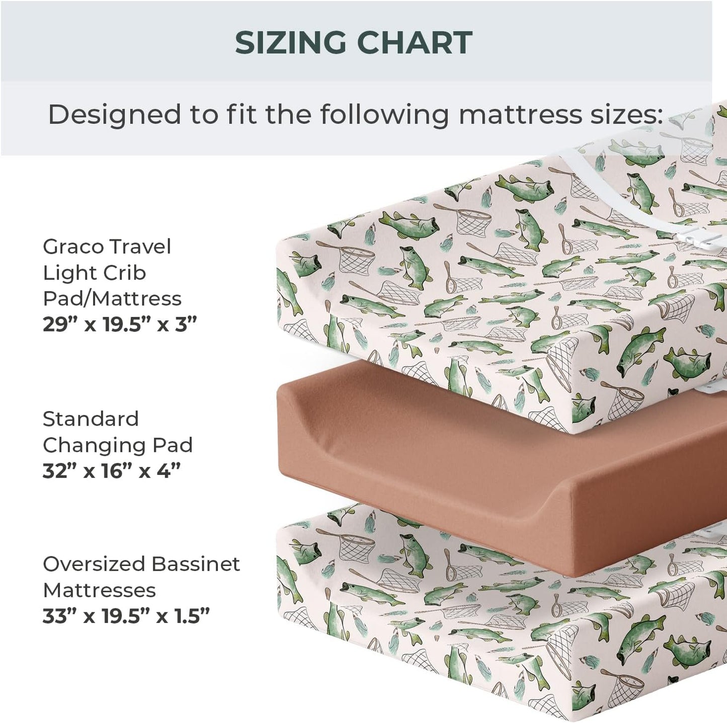 Pobibaby – 2 Pack Premium Changing Pad Covers for Boys, Ultra-Soft Breathable Cotton Diaper Changing Table Covers – Neutral Nursery Changing Pad Sheets for Baby (Gone Fishing)
