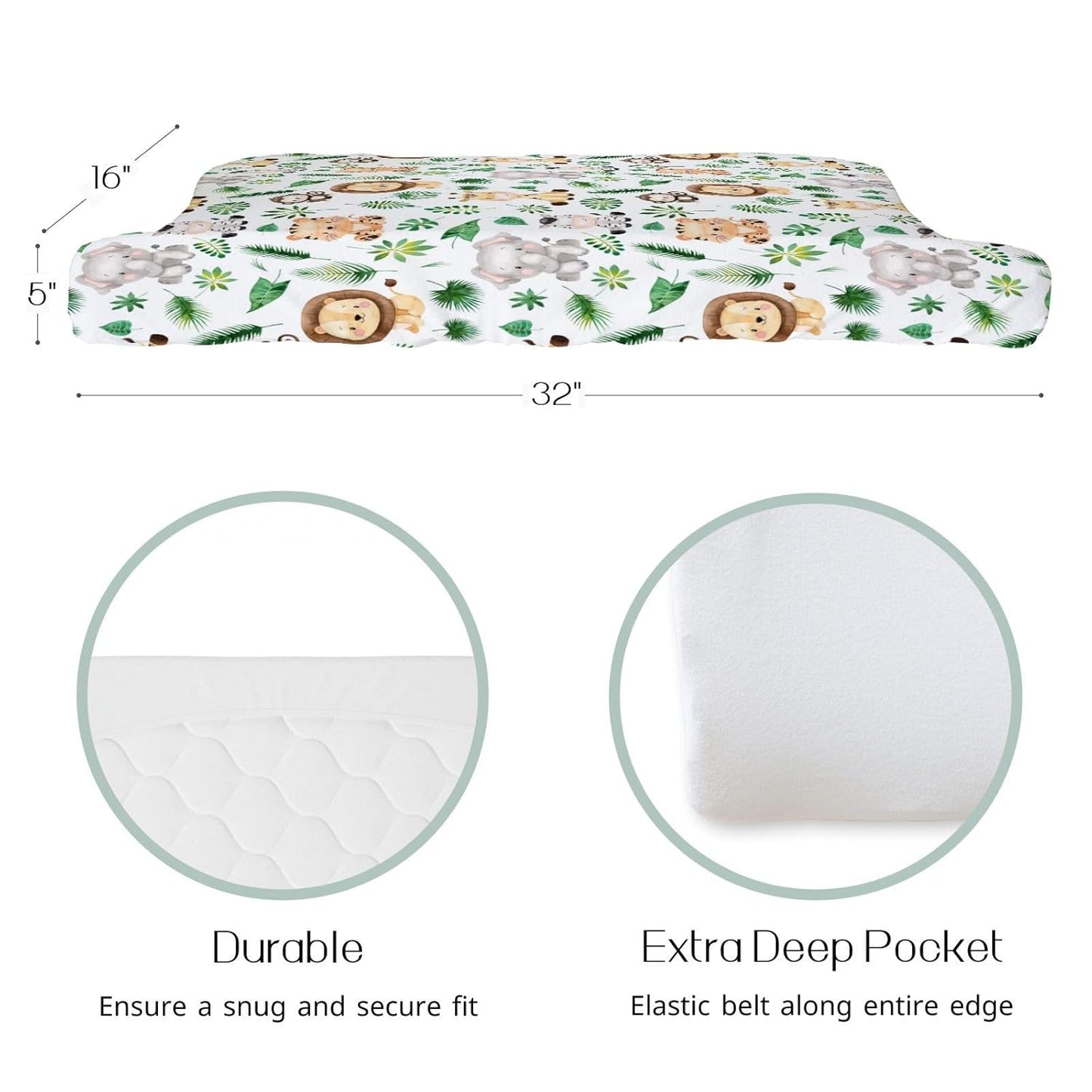 HawSkgFub African Safari Jungle Animal Eucalyptus Leaf Changing Pad Cover Baby Girl Boy, Giraffe Elephant Lion Palm Leaf Diaper Change Table Sheet, Stretchy Safe Snug Fitted Changing Mat 32"/34" x 16"