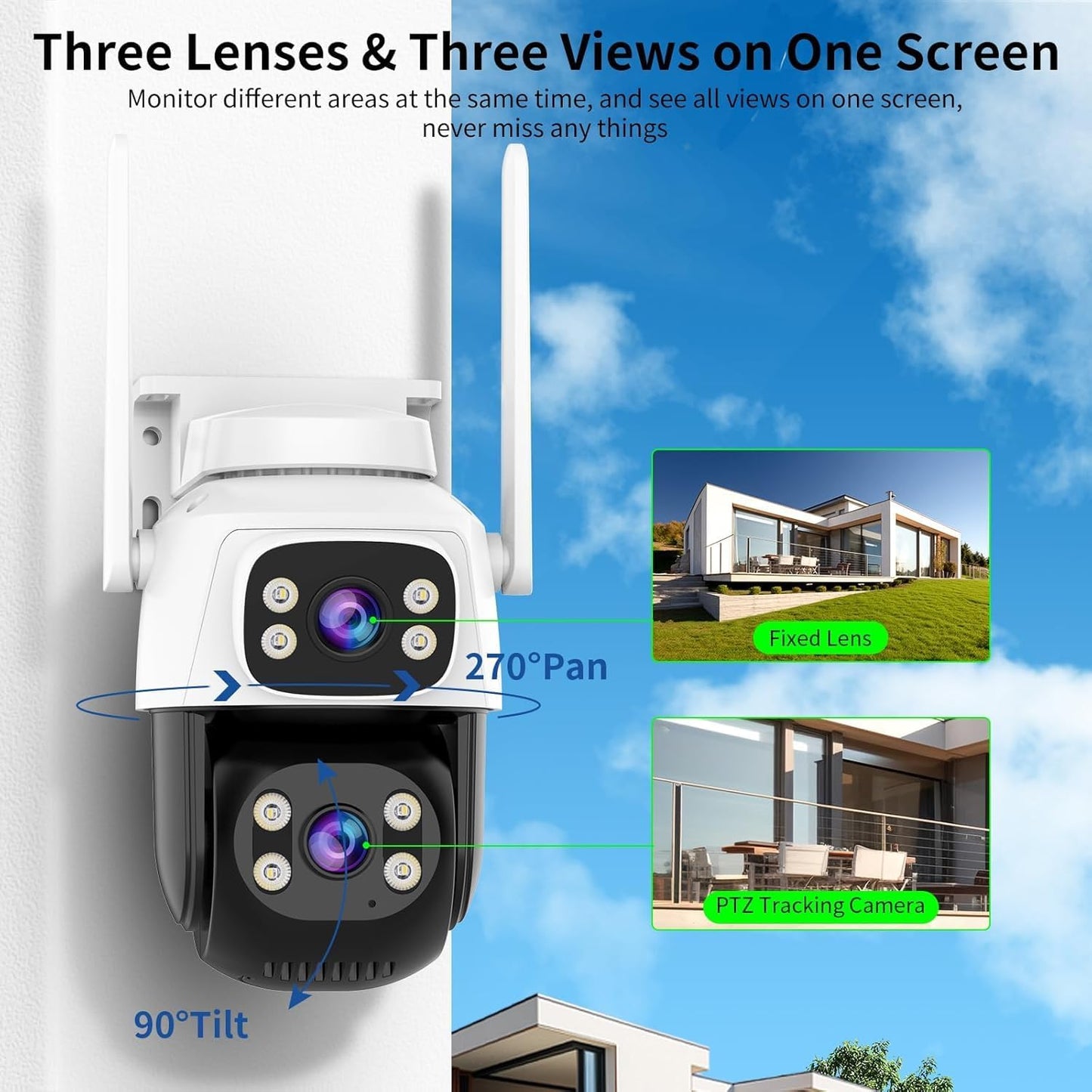 VSTARCAM Outdoor Waterproof Security Camera with 2 in 1 Camera, Dual Lens Outside Cameras for Home Security with Cord, AI Tracking, Light Alarm, Color Night, 2-Way Talk, 24/7 Record,SD/Cloud
