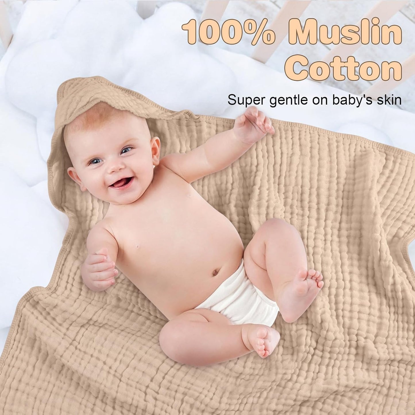 MUKIN Baby Hooded Towels, Muslin Cotton, 2-Pack, for Newborn, Infant, Toddler and Kids (Dark Green,Khaki)
