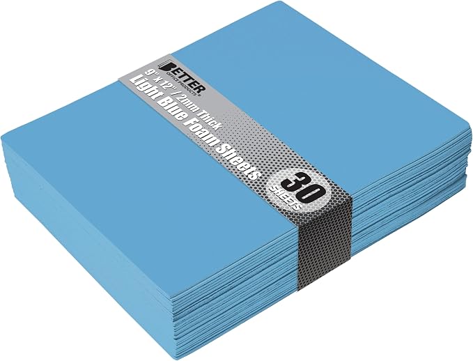 Better Office Products Light Blue EVA Foam Sheets, 30 Pack, 2mm Thick, 9 x 12