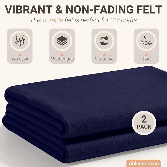 Navy Blue Felt Fabric Sheets 18" x 18" 1.6mm Soft Craft Felt | Soft Precut Felt
