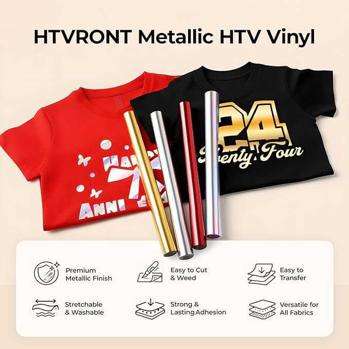 HTVRONT Red Metallic HTV Vinyl