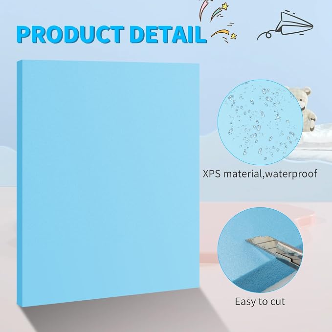 LuckyFoam Blue 13 Pack 15x12x0.5 inch Foam Sheets 0.5 Inch Thick | Polystyrene