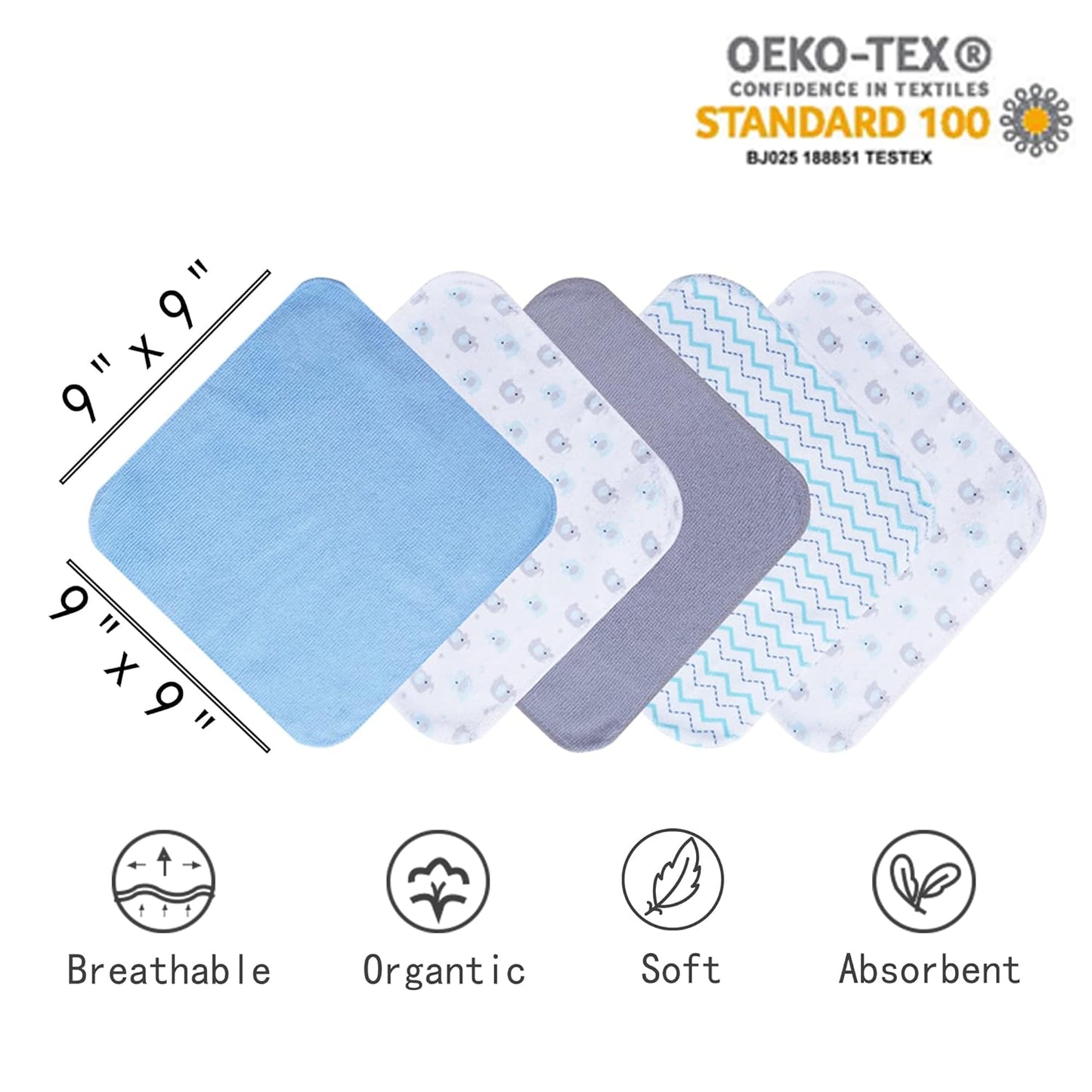 Viviland Baby Towels and Washcloths, Soft Absorbent Baby Bath Towel Set, Elephant Hooded Towels with 5 Infant Face Washcloths (6 Pieces)