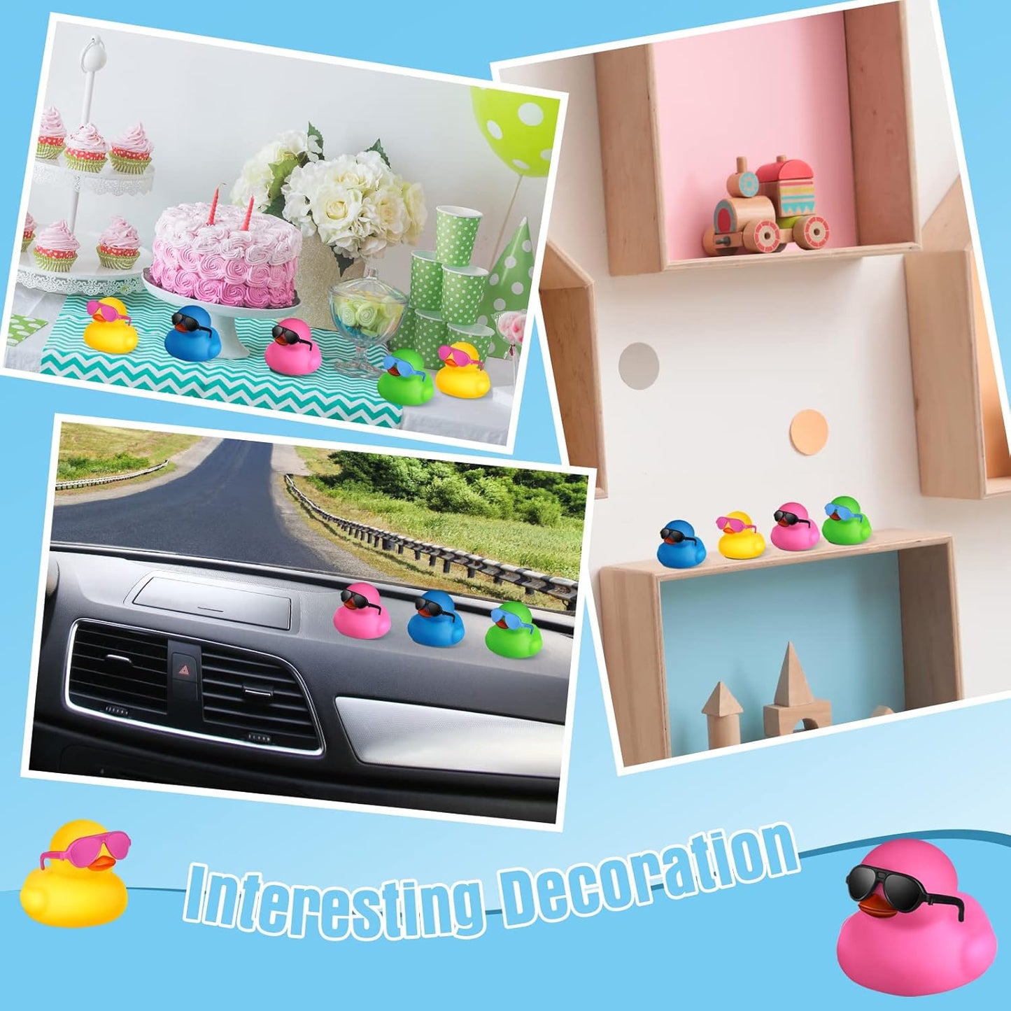 24 Pcs Mini Rubber Ducks with Sunglasses, Rubber Ducks in Bulk Valentine Bathtub Toys for Cruise Valentines Kids Classroom Gift Exchange(Eyeglasses,Yellow, Blue, Pink, Black, Green)