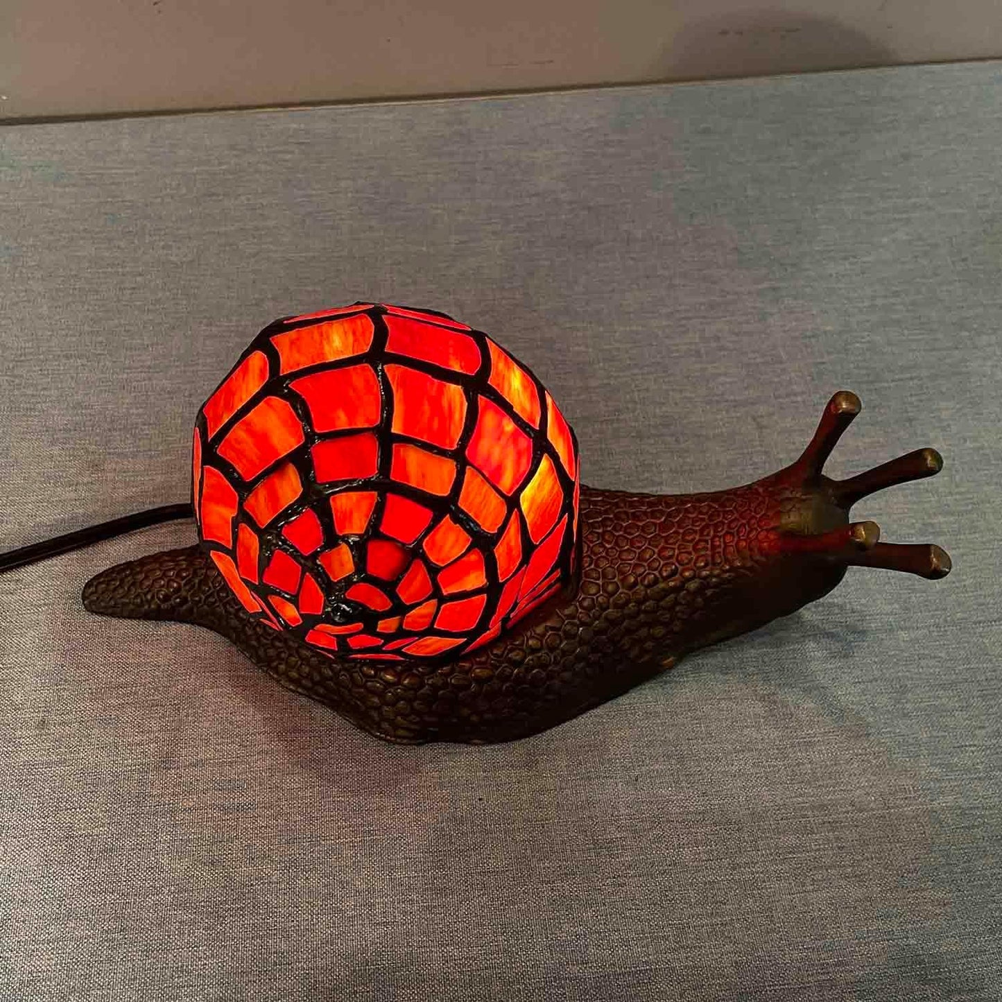 Bieye L10989 Land Snail Tiffany Style Stained Glass Accent Table Lamp for Home Decoration (Red, 10" D x 5" W x 5" H)