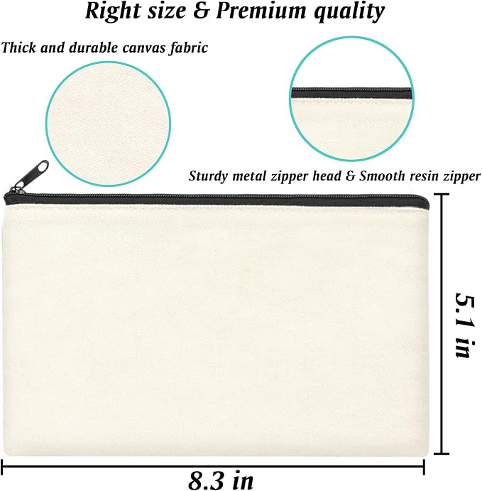 ZeeDix Canvas Zipper Pouch Bulk – 8.3 x 5 Inches Cotton Canvas Pouches