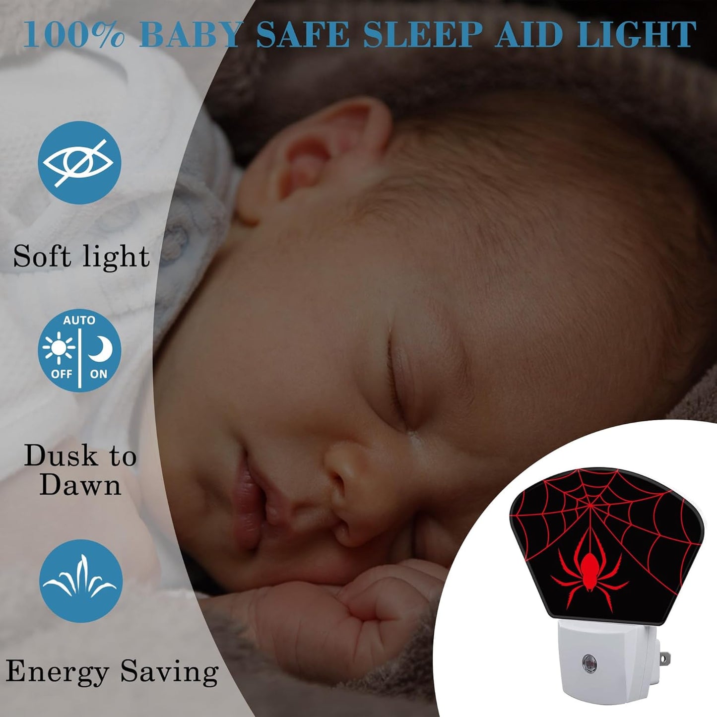 Red Spider Night Light for Kids, Spider Web LED Night Light Plug into Wall with Dusk to Dawn Sensor for Girls Boys Women Men Bedroom, Hallway, Kitchen, Bathroom, Stairs Decor