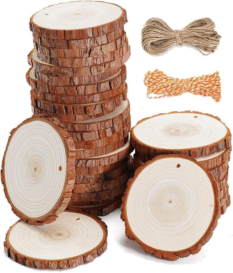 wohohoho 32pcs 2.8-3.2 inches Natural Wood Slices, Unfinished Craft Wood Kit