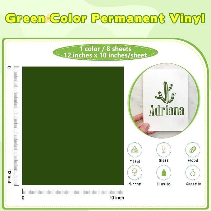 Tintnut Dark Green Permanent Vinyl Self Adhesive Vinyl 8 Sheets 12''x10'' |