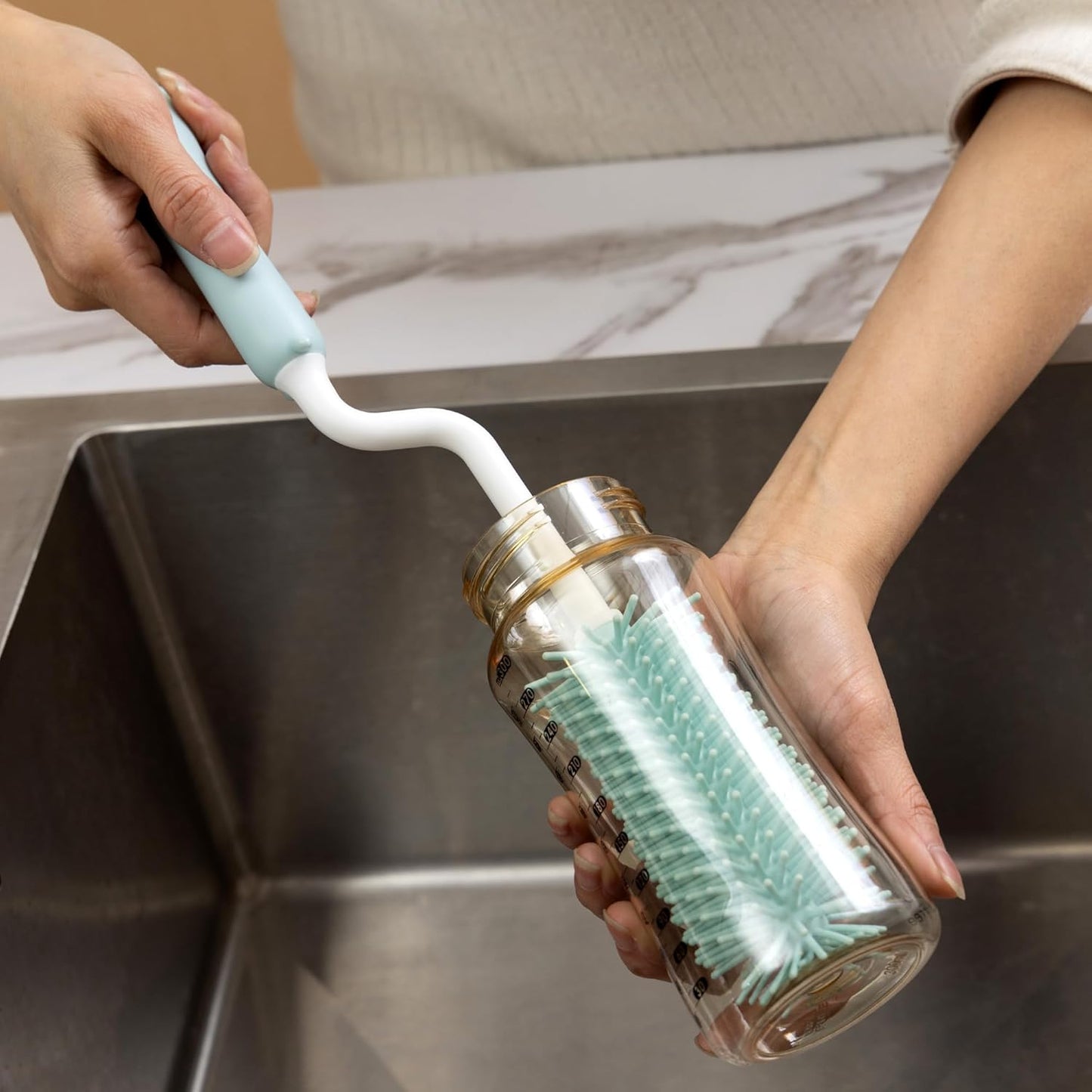 Chemimoso Silicone Spinning Bottle Cleaning Brush, 13.4in Long Handle Water Cup Bottles Cleaner for Baby Bottles, Sports Bottle, Glass Vase, Tumbler, with a Tiny Cup Lid Gap Cleaning Brush, x Blue