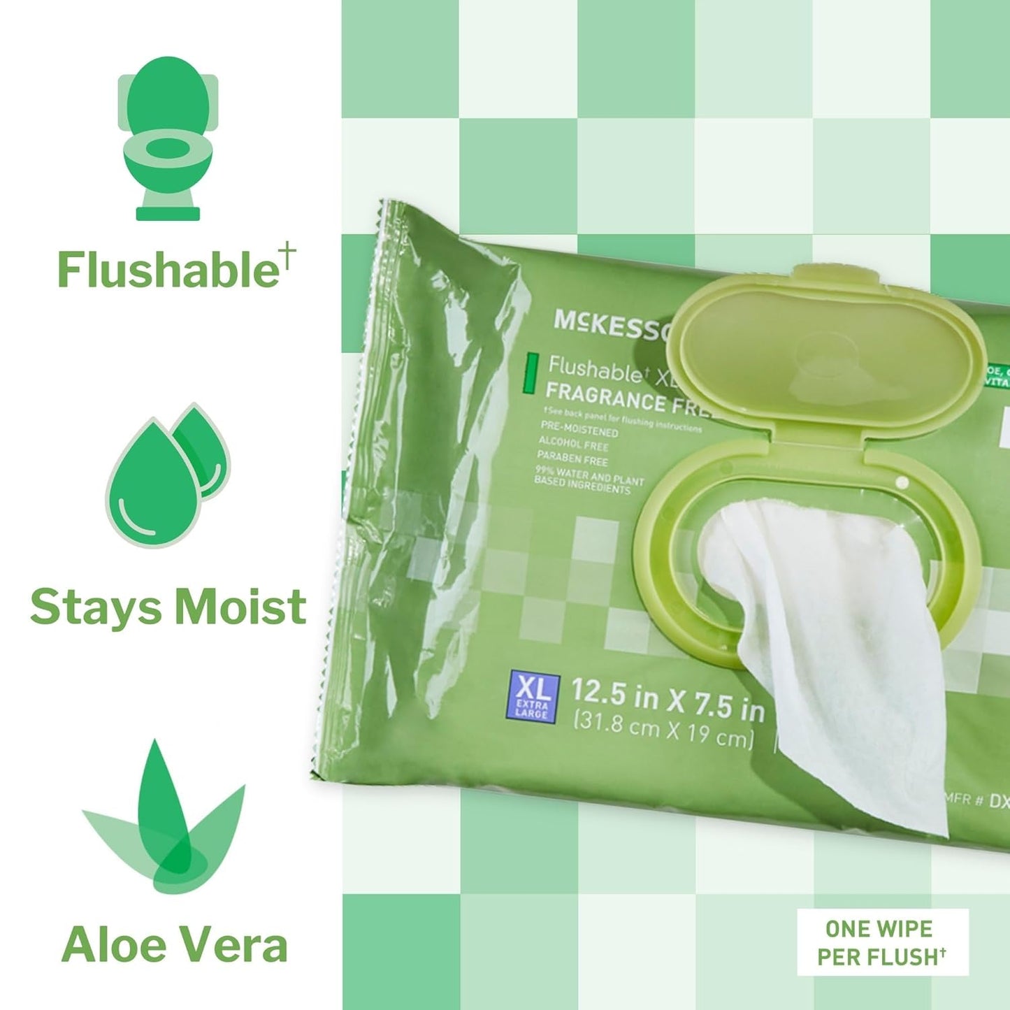 McKesson Flushable* Adult Wet Wipes XL – 576 Wipes (6 Pack of 96) – Aloe & Vitamin E, Plant-Based Cleansing Wipes, Unscented, Extra Large