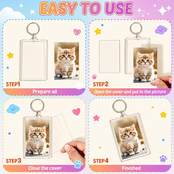 Yaomiao Acrylic Photo Frame Keychain Holder Photo Picture Insert Blank Keyring