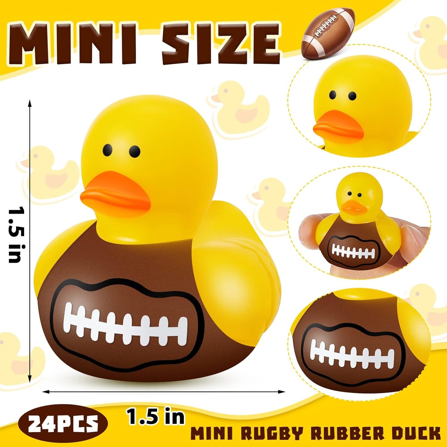 Deekin 50 Pcs Rubber Duck 2 Inch Bulk Sport Party Favors for Birthday Party Decorations Club Player Gift (Football)