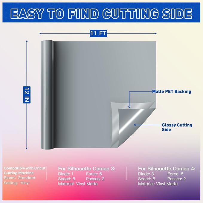 HTVRONT Silver Permanent Vinyl, Silhouette, Scrapbooking, Die Cutters