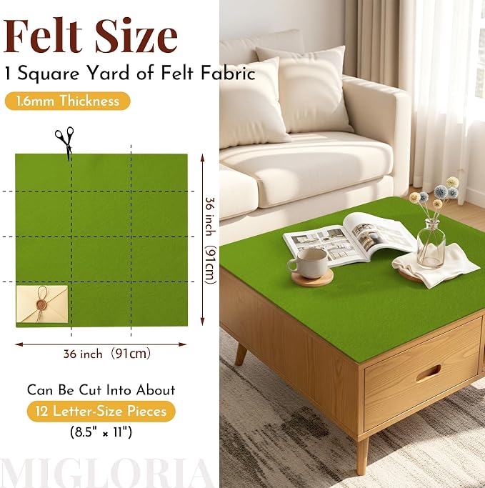 Large Felt Fabric Sheet 36 x 36 Inch, 1.6mm Thick | Soft nonwoven felt