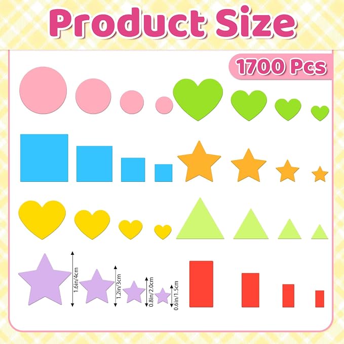 1700Pcs Foam Stickers Foam Shape Stickers Heart Star Square Geometric Sticker