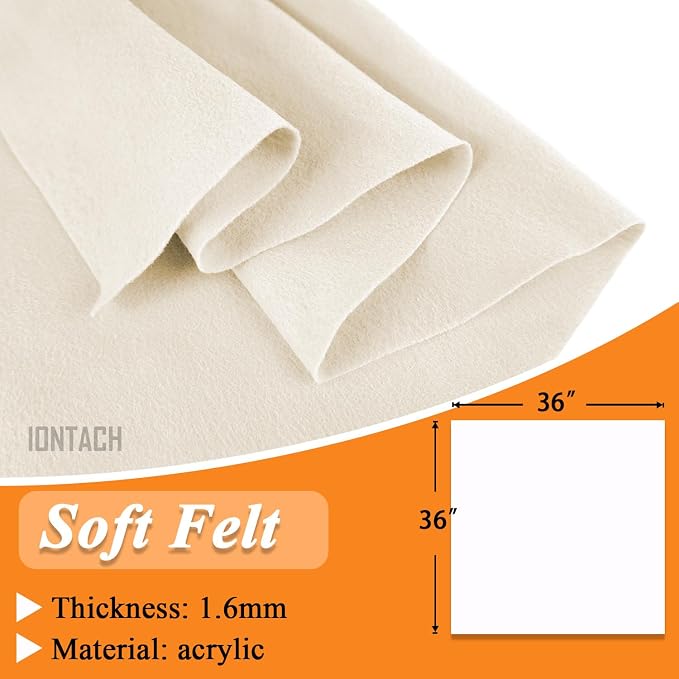 IONTACH 36" X 36" Ivory Soft Felt Fabric 1.6mm Thick | Felt Sheets