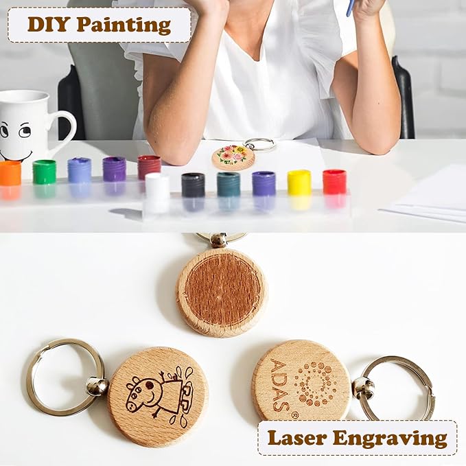Blank Wooden Keychain Set 100 Pcs 1.5 Inch Round Key Tag | Engraving Blanks