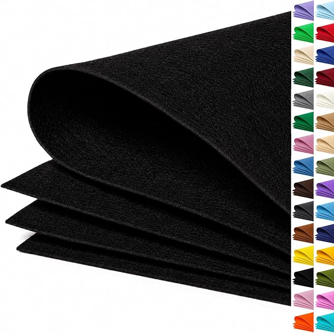 Black Large Felt Fabric 36" x 36", 1mm Stiff Felt Sheet, Nonwoven Fabric