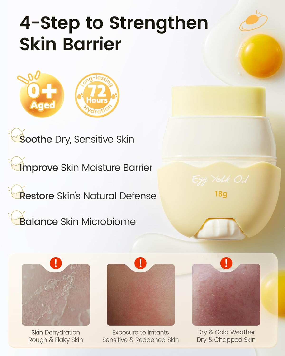 RUNBEN Baby Rich Nourishing Face Stick - with Egg Yolk Oil, Ceramides, Squalane - Repair Barrier Baby Face Balm, Relieves Kids Dry & Chapped Skin, Kids Moisturizer Stick, Easy Application, 18g