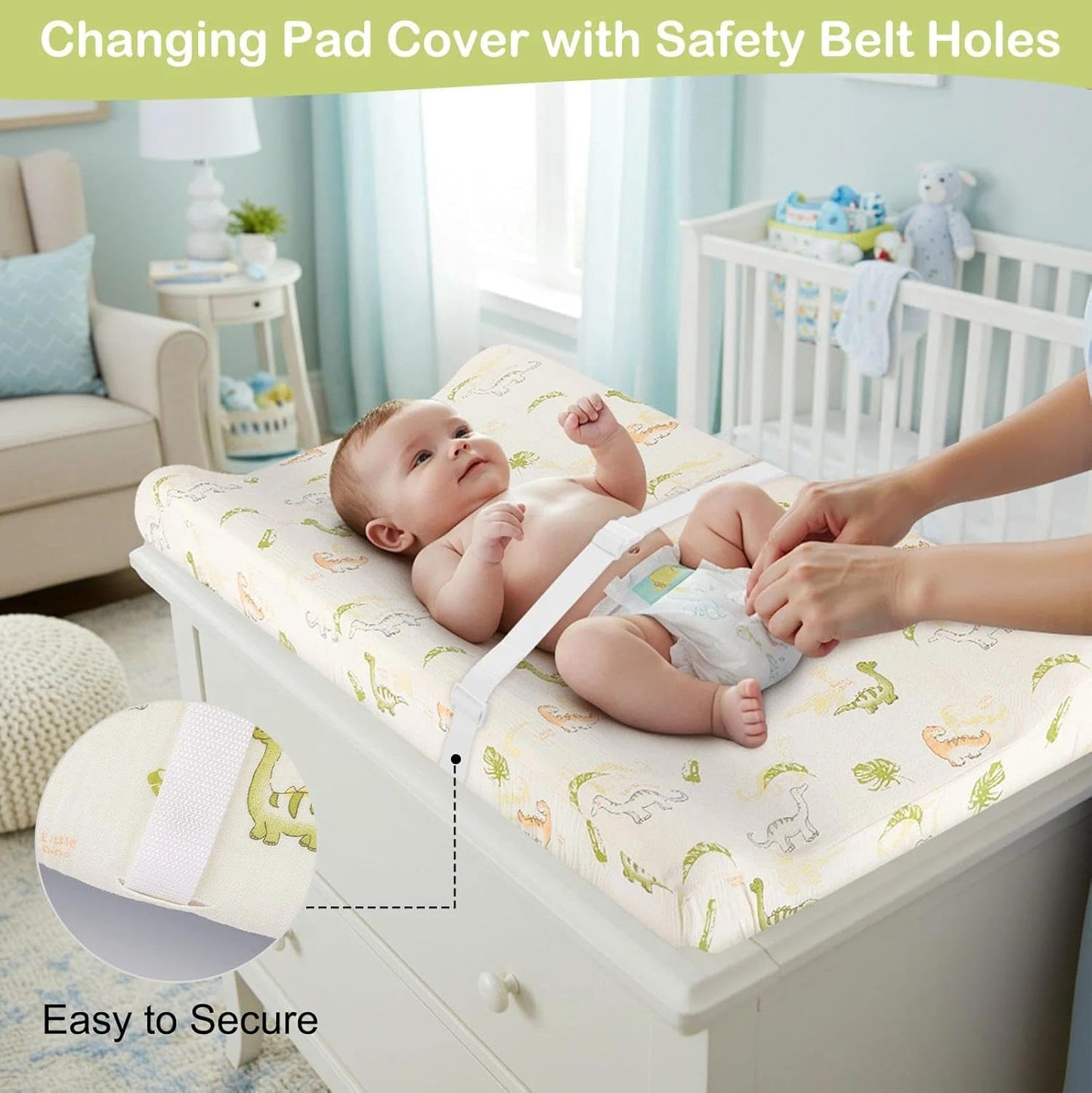 Basumee Muslin Changing Pad Cover Waterproof 2 Pack Baby Changing Table Covers for Boys and Girls Soft Breathable Nursery Diaper Change Table Cover Pad Fits 32"x16", Green