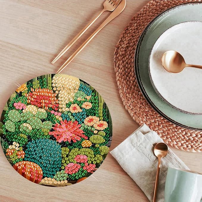 ijbnhd 8 Pcs Cactus Diamond Art Coasters Kit Diamond Painting Coasters | Cactus