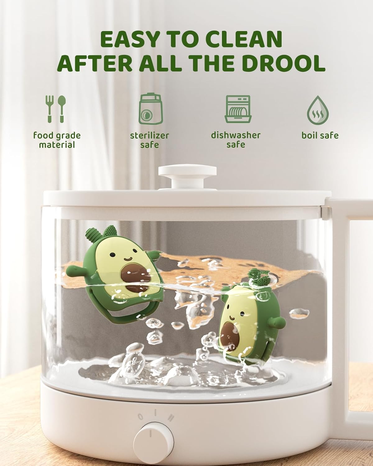 Baby Teething Toy Silicone Avocado Teething Mitten for Babies Over 3 Months Anti Dropping Wrist Hand Teethers Baby Chew Toys for Sucking Needs, BPA Free