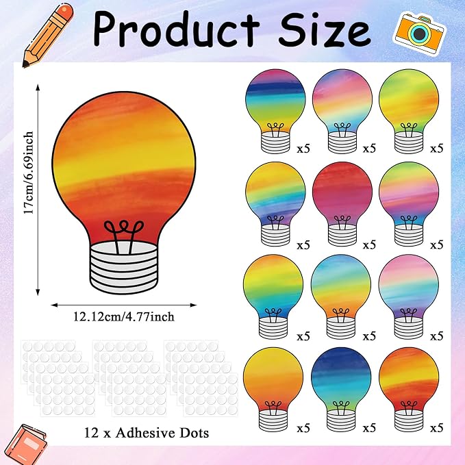 60PCS VBS 2026 Light Bulb Theme Cutouts Gradient Watercolor Light Bulb Bulletin