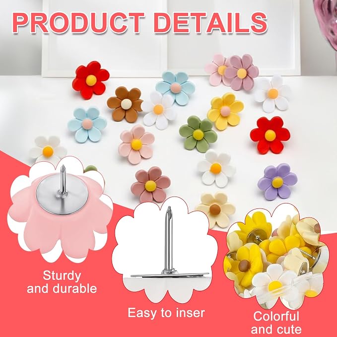 30PCS Cute Push Pins, Bulletin Board Pins, Bulletin Board Decorations, Flower