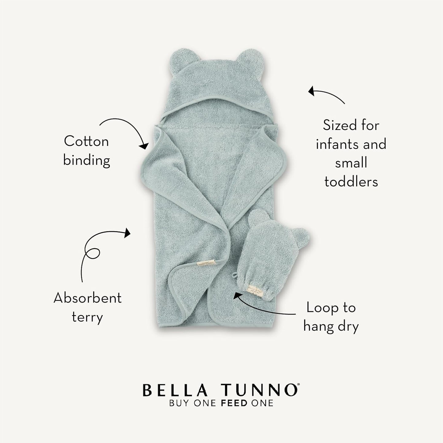 Bella Tunno Baby Bath Towel and Wash Mitt Set – Soft Absorbent Hooded Towels and Mitt-Style Baby Washcloths, Oeko-TEX Certified (Pumpkin)