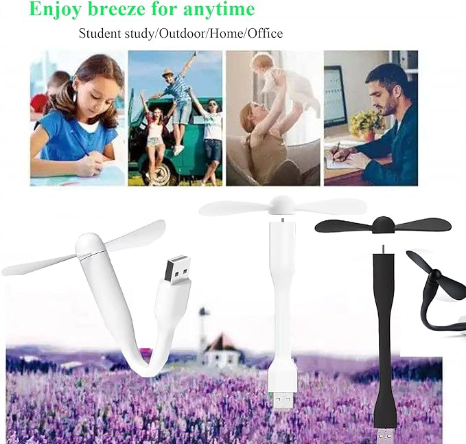 Mini USB Fan, Portable Pocket Fan USB-A Powered Little Cooler, Quiet Operation, for Home Office Car Outdoor Travel- 4 Pack (2 Black+ 2 White)